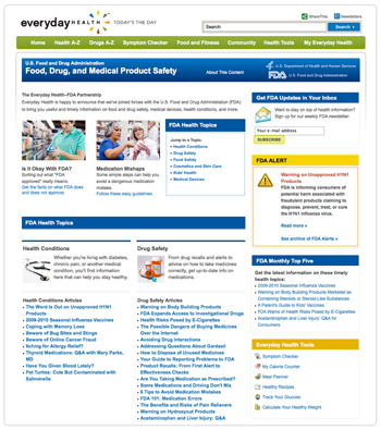 Screen shot of Everyday Health FDA partnership page