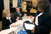At CBP’s recent job fair, recruiters discuss possible employment openings with job seekers.