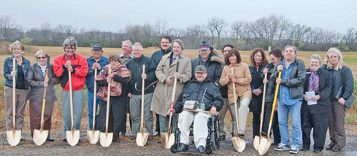 Groundbreaking:  From left to right:  Rural Development Manager Janell Telin, Norman Perko – Council Member, Michael McCafferty – Dakota Nation Housing Development Authority, Winfred Rondell – Council Member, Joyce Country – Council Member, Rural Development Area Director Bruce Jones, Dale Bouer – Architect, Dave Red Thunder – Council Member, Steve Laughlin – primary designer on this project,  Ed Red Owl – Chairman’s Attendant, Michael Selvage – Tribal Chairman for the Sisseton Whapeton Oyate, Jesse Larsen – Tribal Facility Manager, Rural Development State Director Elsie M. Meeks, Tonya Peterson – Senator Johnson’s Staff, Terri Larsen – Council Member, Garryl Rousseau – Vice Chairman for the Sisseton Whapeton Oyate, Connie Williams – Congresswoman Stephanie Herseth Sandlin’s Staff, and  Judy Vrchota – Senator John Thune’s Staff.
