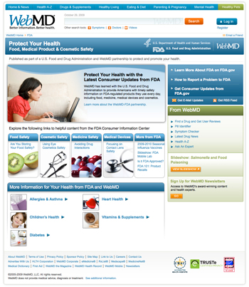 Screen shot of WebMD's FDA partnership page at phase 2 launch
