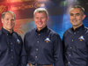 NASA astronaut Kevin Ford (left), Expedition 33 flight engineer and Expedition 34 commander; along with Russian cosmonauts Oleg Novitskiy (center) and Evgeny Tarelkin, both Expedition 33/34 flight engineers, pose for a portrait following an Expedition 33/34 preflight press conference.