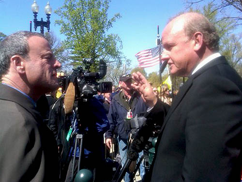 Attorney Carvin is interviewed outside the Supreme Court