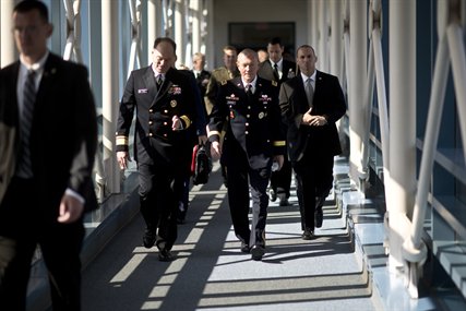 Army Gen. Martin E. Dempsey, chairman of the Joint Chiefs of Staff, prepares to address the students, faculty and leadership of the U.S. Naval War College in Newport, R.I., Oct. 18, 2012. 