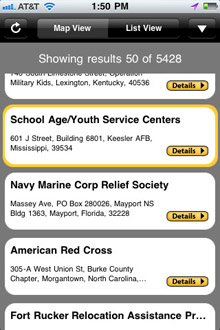 List of locations near you - One Source iPhone application screenshot