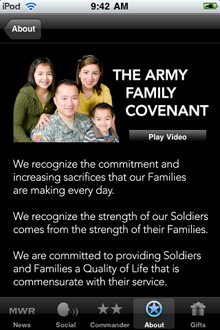 The Army Family Covenant - MWR iPhone application page screenshot