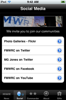 Social Media - MWR iPhone application pages screenshot