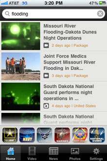Search Results page - DVIDS iPhone application screenshot