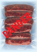 An image of food wrapped with plastic and lable says "DANGER"