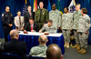 Lt. Gen. Jack C. Stultz and Acting Commissioner Jayson P. Ahern officially sign an Employer Partnership Agreement between the U.S. Army Reserve and CBP while CBP employee Reservists and Army Reservists look on. CBP is the first federal agency to sign a partnership with U.S. Army Reserve.