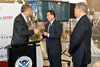 Jos Nijhuis, Chief Executive Officer, Schiphol Group BV; CBP Acting Commissioner Jayson P. Ahern and Dutch Minister of Justice Ernst Hirsch Ballin at JFK in New York announce the launch of a streamlined air traveler process.