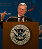 Customs and Border Protection Former Commissioner W. Ralph Basham addresses reporters at the RFID technology press conference held at the San Ysidro port of entry.