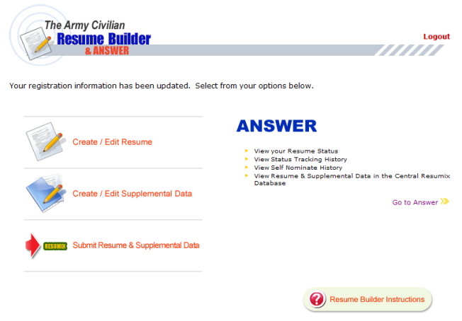 In the Army Resume Builder click on “Go to Answer” then “Status Tracking” 