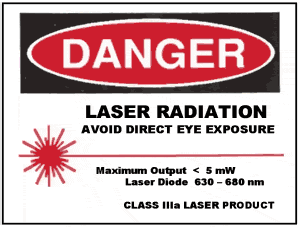 Warning label that says "Danger Laser Radiation Avoid Direct Eye Exposure