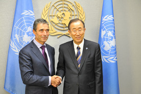 NATO Secretary General holds talks with UN counterpart Ban Ki-moon