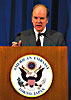 U.S. Customs Commissioner Robert C. Bonner answers questions about the Container Security Initiative at a press conference at the American Embassy in Tokyo Japan.