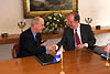 Robert Bonner, Commissioner of the U.S. Customs Service, and Gerrit Zalm, the Dutch Minister of Finance, announcing that the government of the Netherlands has signed an agreement indicating their participation of its Rotterdam Seaport in the U.S. Customs Container Security Initiative (CSI). 