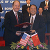 U.S. Customs and Border Protection Commissioner Robert C. Bonner and Mu Xinsheng, Commissioner of the General Administration of Customs of the People's Republic of China, signed a Declaration of Principles in Beijing, formally initiating joint efforts to target and pre-screen cargo containers shipped from the ports of Shanghai and Shenzhen destined for U.S. ports.