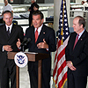 DHS Secretary Tom Ridge, accompanied by BTS Under Secretary Asa Hutchinson and CBP Commissioner Robert C. Bonner, announces a major initiative to present 'One Face at the Border' and the new unified CBP officer of the future.