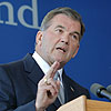 Secretary Tom Ridge announces the new DHS seal to 200 employees in Selfridge, Michigan.