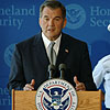 Secretary Tom Ridge announces the new DHS seal at an unveiling ceremony in Selfridge, Michigan.