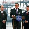 Department of Homeland Security Secretary Tom Ridge with CBP Commissioner Robert Bonner and NJ Governor James McGreevey announce details of  Phase II of Container Security Initiative at the Port of Newark.