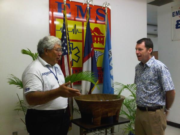 Deputy Administrator Manning talks with the Chief Fuapopo Avegalio of American Samoa EMS.