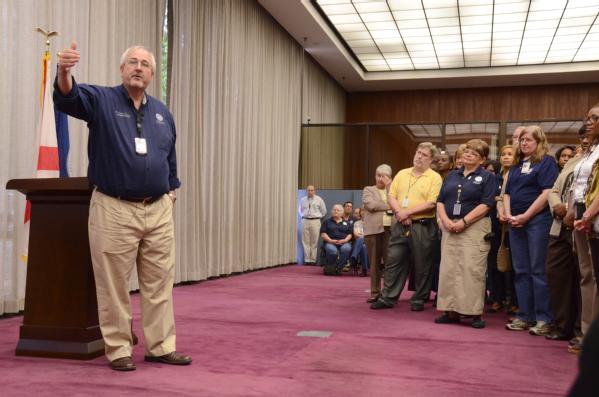 FEMA Administrator Craig Fugate addresses employees at the Joint Field Office in Birmingham.
