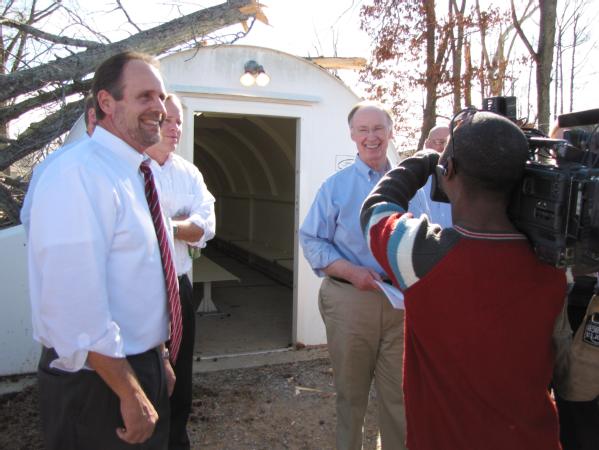Alabama Governor Robert Bentley is accompanied by (from left) by State Rep. Kurt Wallace and State Sen. Cam Ward. Photo by Grieg Powers/FEMA.