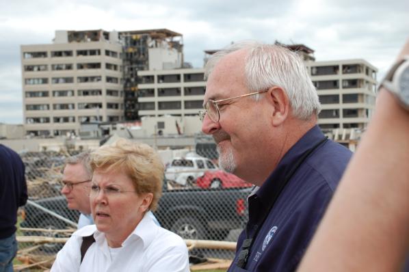 Photo of U.S. Department of Homeland Security Deputy Secretary Jane Holl Lute and Federal Emergency Management Agency Administrator Craig Fugate listening to first responders