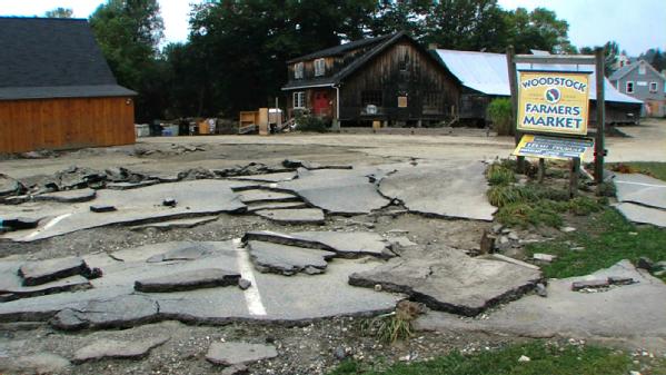 Damages sustained to the Woodstock Farmers Market following Hurricane Irene.