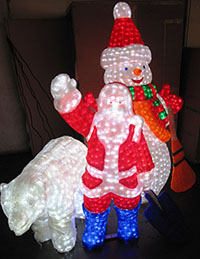 CBP officers seized151 life-size decorative lights of Santa Claus, a snowman and a polar bear with electrical adapters containing counterfeit Underwriters Laboratories, Inc. (UL) markings.  