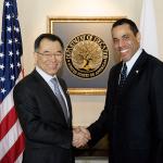 Deputy Secretary Tony Miller welcomes Deputy Minister Shinichi Yamanaka to the Department