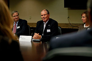 Members of the of the Global Air Cargo Advisory Group, from left, Peter Gatti, Oliver Evans, and Sue Presti, were among the many trade leaders who met with Commissioner Bersin.