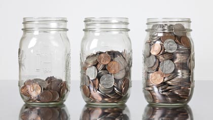 row of jars with coins, Fall Savings Challenge 2012