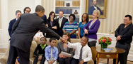 President Obama greets White House visitors