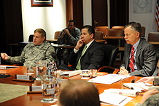 Acting Commissioner David V. Aguilar, center, met with U.S. Department of Defense officials in Stuttgart on March 21. At left, Deputy Commanding General of U.S. European Command John quot;Jackquot; Gardner; Aguilar; at right, Ambassador Larry Butler, EUCOM civilian deputy commander.