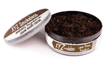 Example 1 health fraud picture, displaying a can of smokeless tobacco reading, "Less Toxic Product".