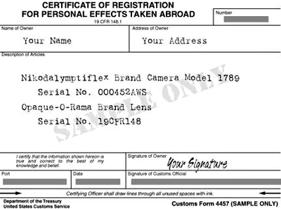 Certificate of Registration for Personal Effects Taken Abroad