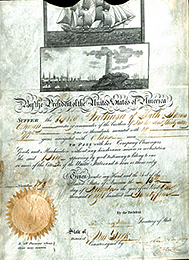 Mediterranean passport issued November 13, 1824 to the Arethusa of Bath.