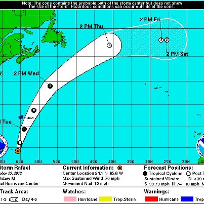 Photo: Rafael is now the 9th Hurricane of the 2012 Atlantic Season. The storm is moving away from the U.S. 

For the latest information, please visit: http://www.nhc.noaa.gov/graphics_at2.shtml?5-daynl#contents