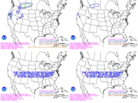 Day 2 probability of snow greater than or equal to 4, 8, and 12 inches and freezing rain greater 
            than or equal to .25 inch