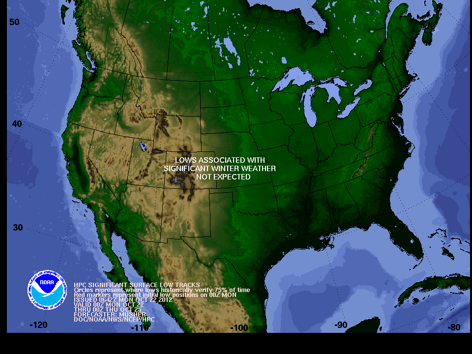 Day 1-3 forecast of surface low tracks associated with significant winter weather