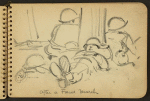 Drawing showing soldiers at rest after a forced march.