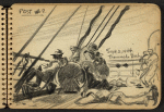 Sketch showing soldiers relaxing on deck of ship.