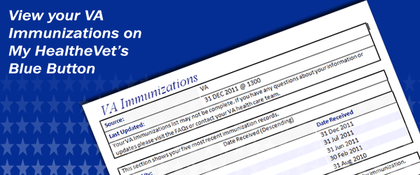 Graphic showing VA immunizations report on My HealtheVet's Blue Button tool