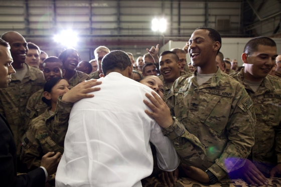 President Barack Obama greets U.S. troops in Afghanistan (May 1, 2012)