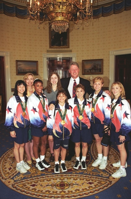 President Clinton, First Lady Hillary Rodham Clinton and Chelsea Clinton  with the U.S. Olympics Women's Gymnastics team