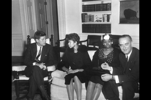 President John F. Kennedy and Vice President Lyndon B. Johnson meet with Wilma Rudolph