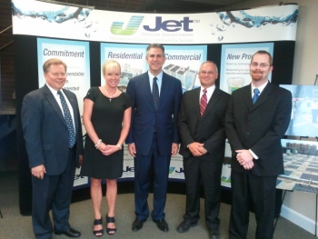 Under Secretary Francisco Sanchez (center) meets with Jet Inc.’s President Ron Swinko (far left) and other staff at their manufacturing facility in Cleveland, OH as part of the “Made in America Manufacturing Tour.” in October 2012.