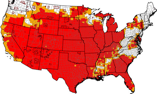 Photo: The map shows designations due to drought across the country under USDA's amended rule.